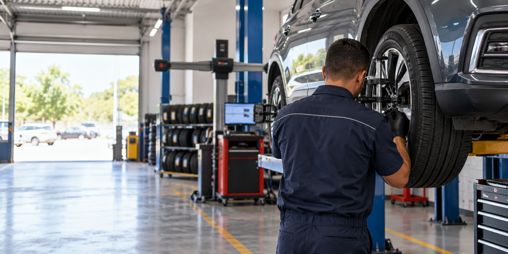 Profissional da Ip� Pneus realizando servi�o na roda de um autom�vel